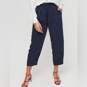Babaton Navy Pinstripe Cropped Trousers